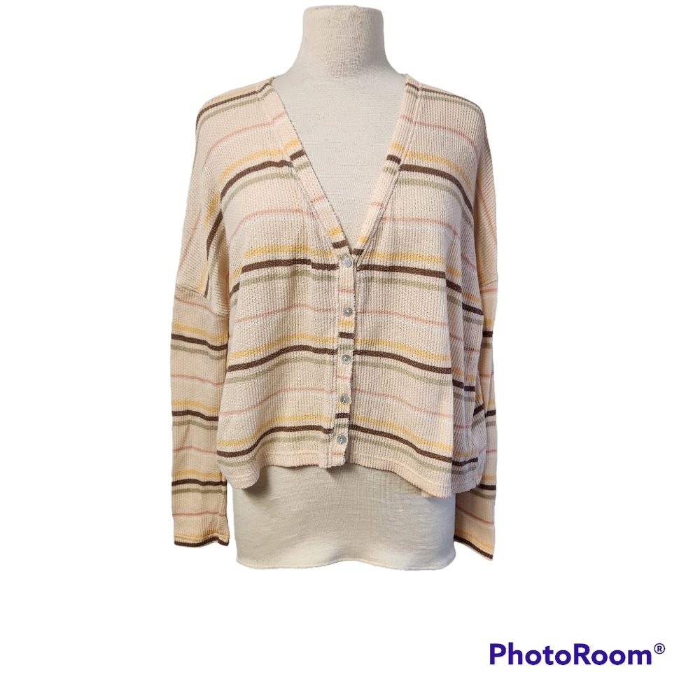 URBAN OUTFITTERS STRIPE CROP OVERSIZED BUTTON DOWN SWEATER CARDIGAN SIZE MEDIUM